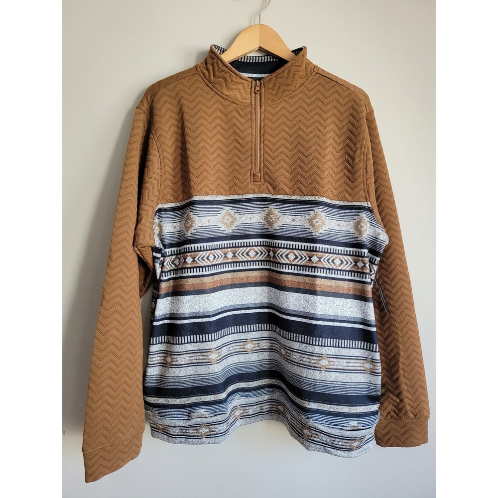NWT‎ Southwestern Quarter Zip Mens XL Pullover Brown Geometric